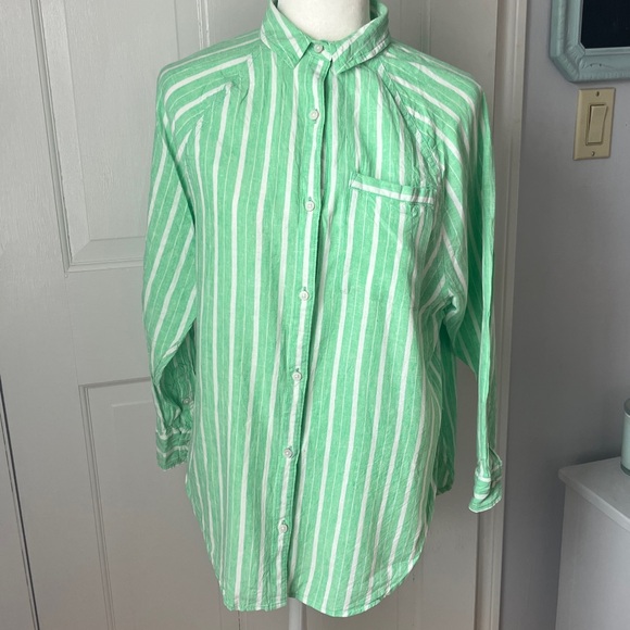aerie Tops - Aerie Mint Green Striped Linen Blend Shirt runs large